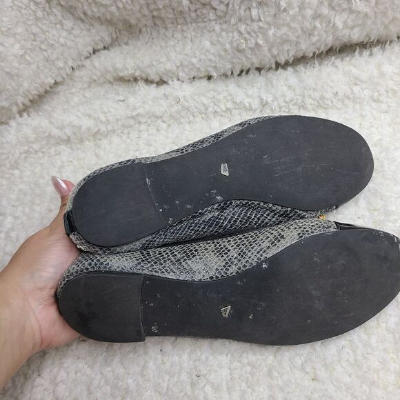 Tory Burch Womens Black Leather Snake Print Verbena Cap Toe Ballet Flat … - Picture 2 of 5